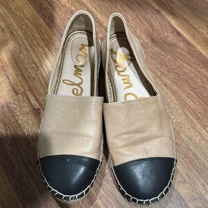 Sam Edelman Women's Krissy Leather Espadrille Flats in Black and Crème